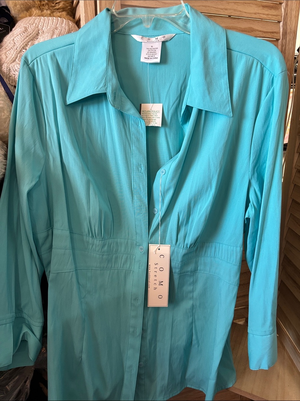 Como Aqua Button-Front Long Sleeve Shirt XL NWT